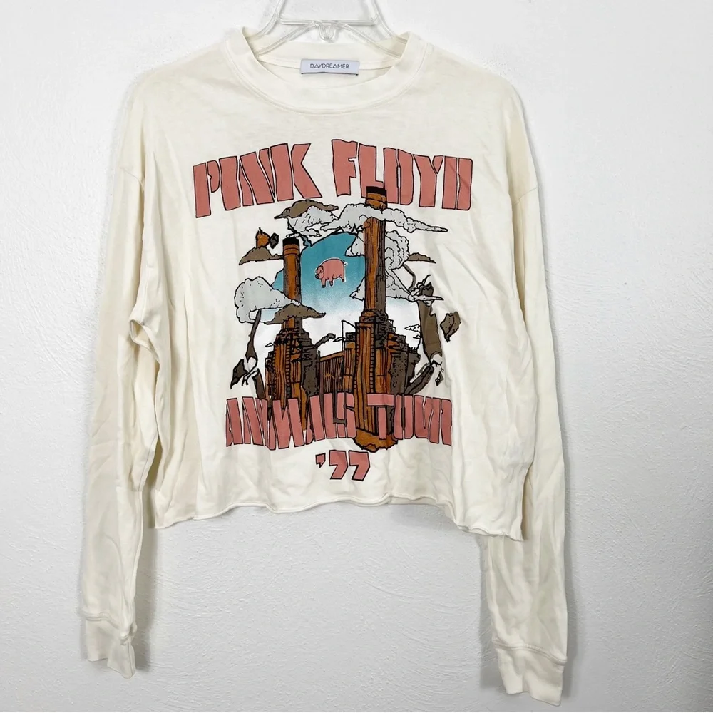 Daydreamer Pink Floyd Animals Tour 77 Long Sleeve Crop Graphic Crewneck Band Tee - Picture 2 of 10